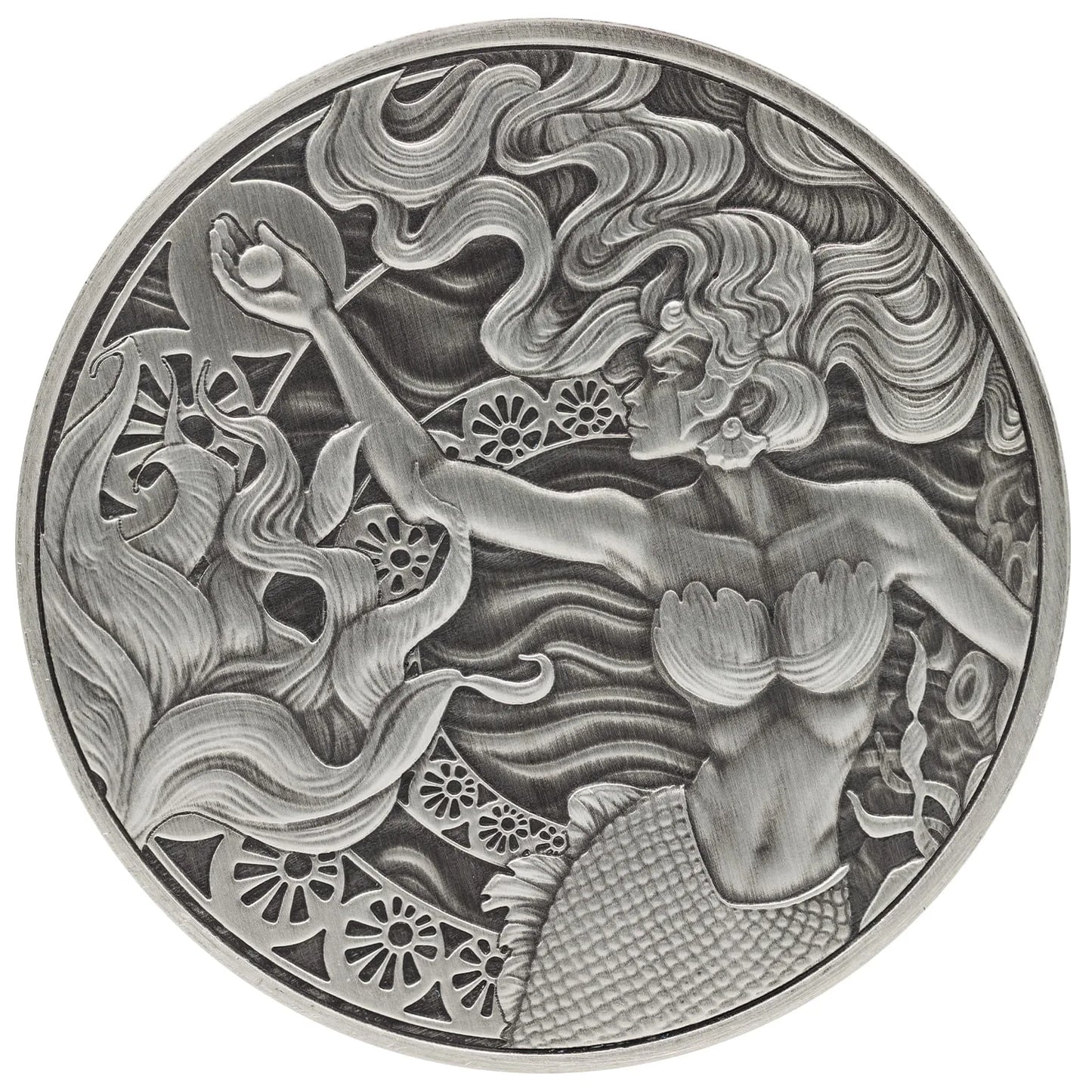 Mermaid and Pearl - Meerjungfrau und Perle 2025  – 1 oz Silbermünze Antik