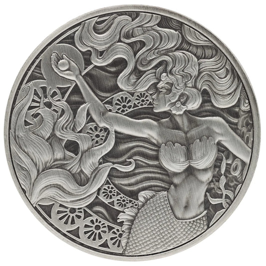 Mermaid and Pearl - Meerjungfrau und Perle 2025  – 1 oz Silbermünze Antik