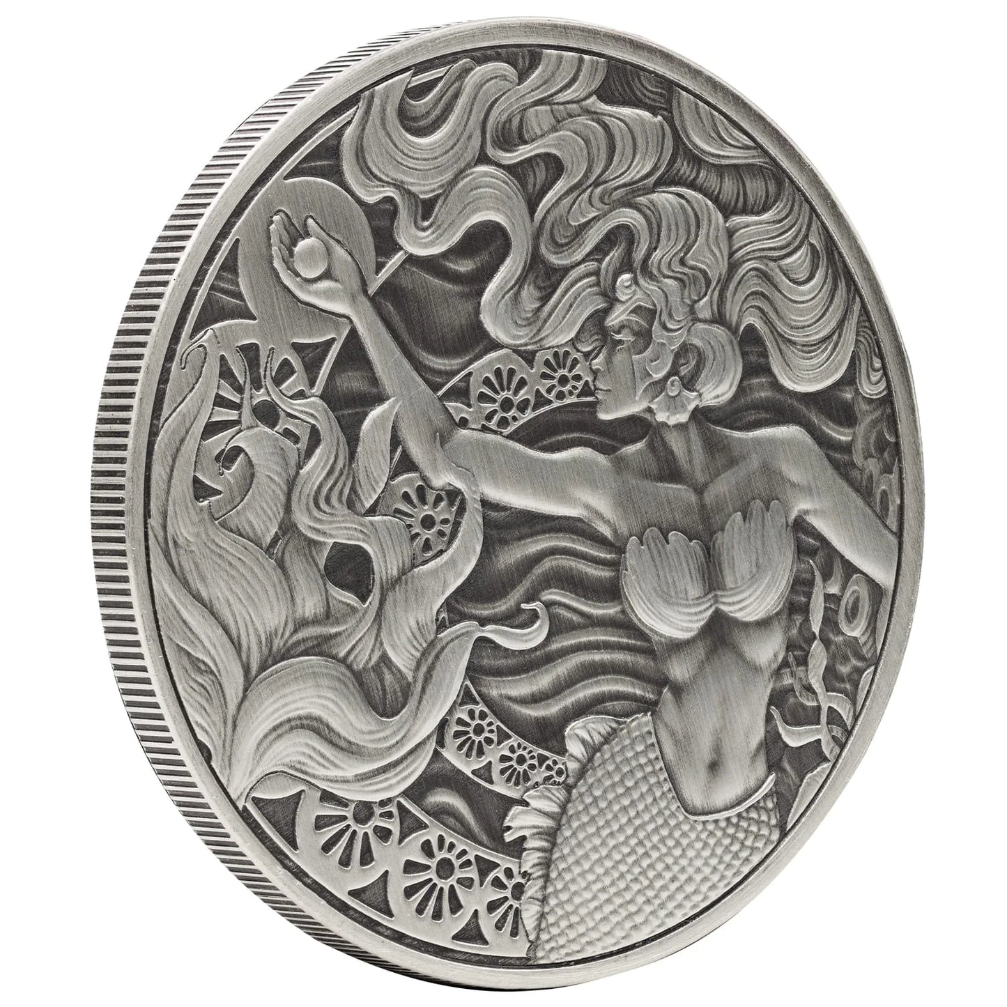 Mermaid and Pearl - Meerjungfrau und Perle 2025  – 1 oz Silbermünze Antik