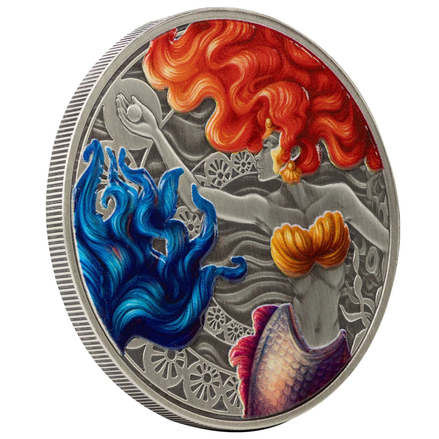 Mermaid and Pearl - Meerjungfrau und Perle 2025  – 1 oz Silbermünze Antik Farbe