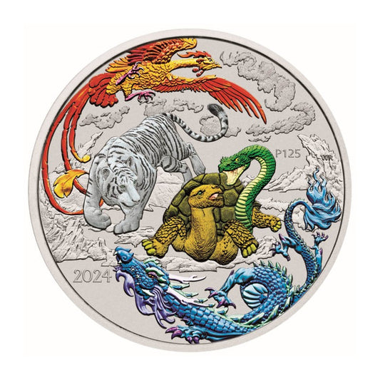 Chinese Myths and Legends - Four Guardians Hong 2024 1 oz Silbermünze Color Farbe*