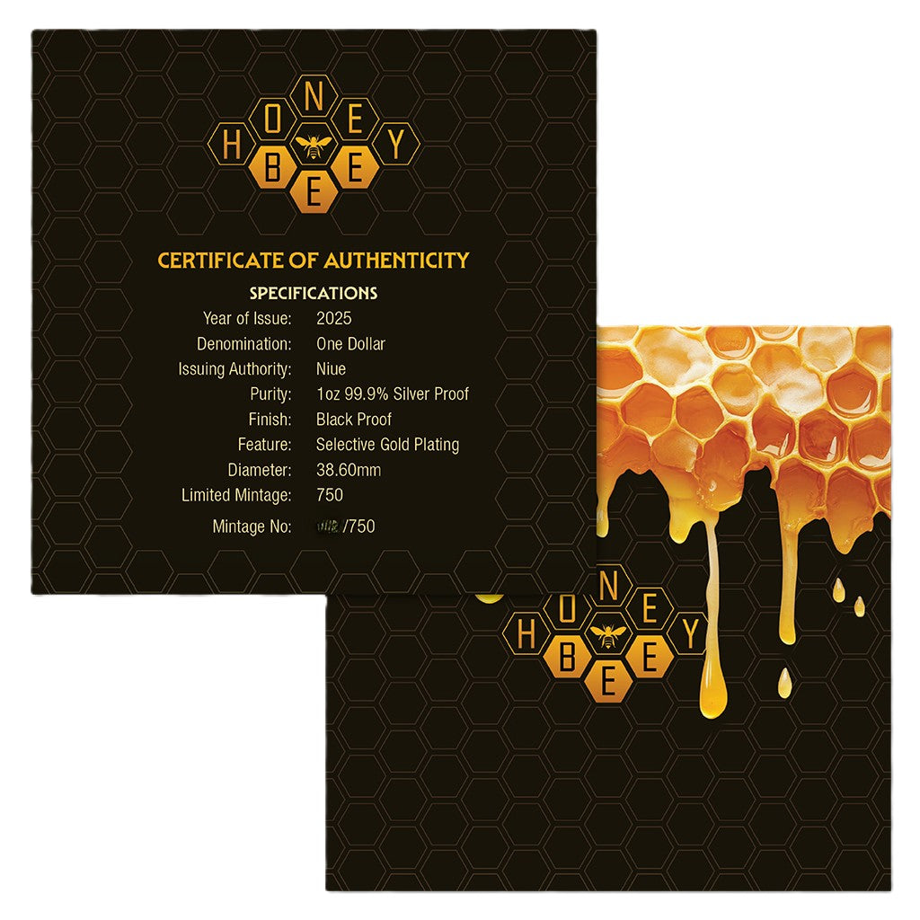 Niue - Honey Bee - Honigbiene - 2025 - 1 oz Silbermünze Teilvergoldet Black Proof***