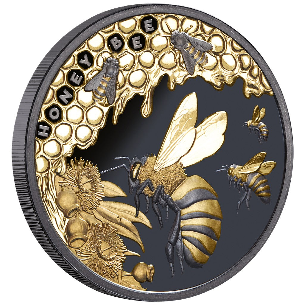 Niue - Honey Bee - Honigbiene - 2025 - 1 oz Silbermünze Teilvergoldet Black Proof***