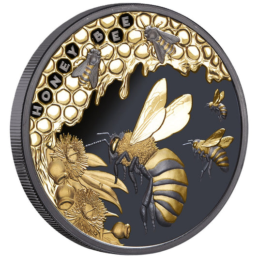 Niue - Honey Bee - Honigbiene - 2025 - 1 oz Silbermünze Teilvergoldet Black Proof***