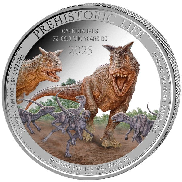 Carnotaurus 2025 - Prehistoric Life II – 1 oz Silbermünze BU Farbe Color