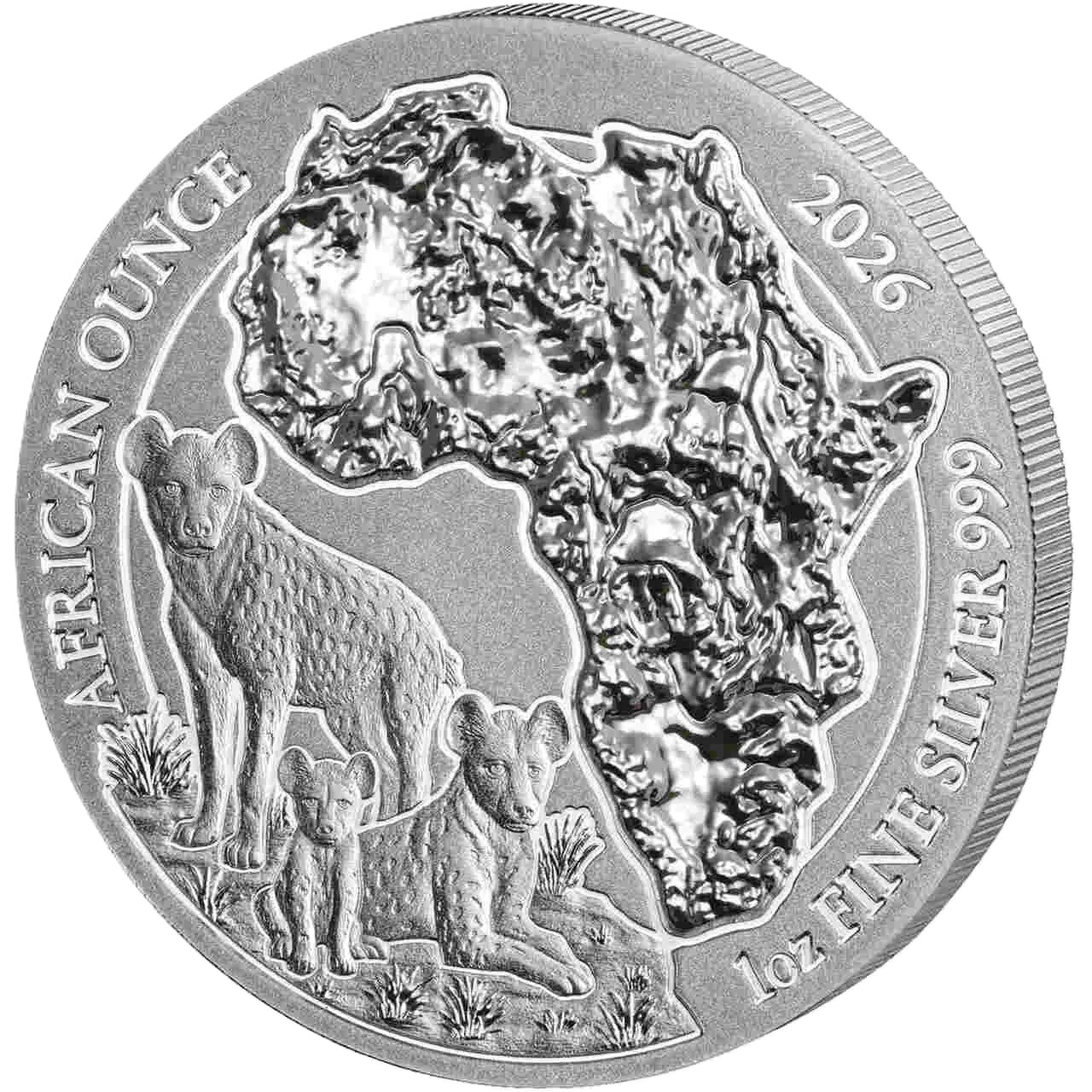Ruanda African Ounce - Tüpfelhyäne -  2026 1 oz Silbermünze BU