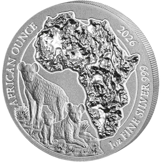 Ruanda African Ounce - Tüpfelhyäne -  2026 1 oz Silbermünze BU