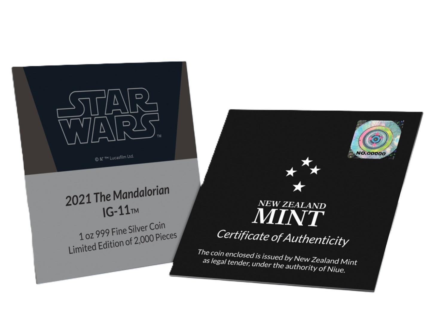Niue Islands 2 Dollar Star Wars Mandalorian (3) IG-11 Color Proof 1 Oz Silver 2021*