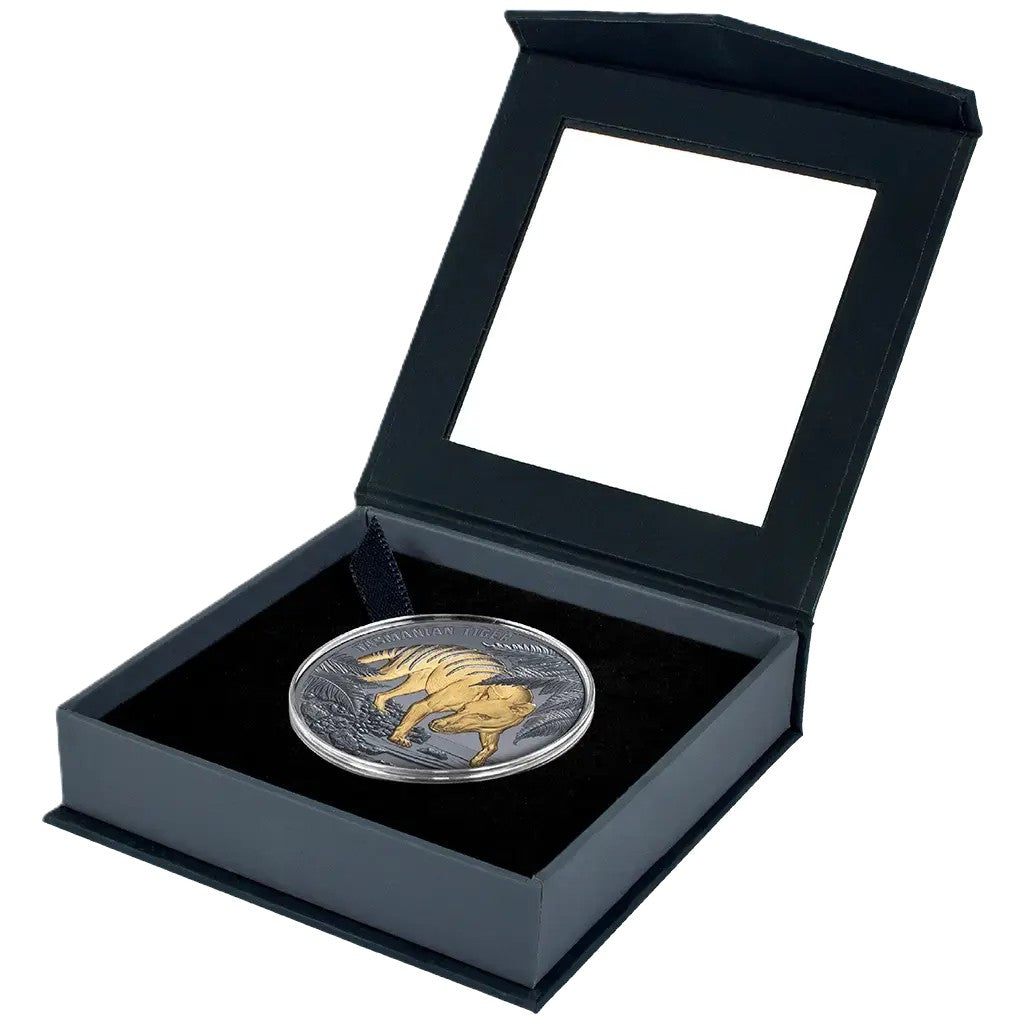 Niue Tasmanischer Tiger 2026 - Teilvergoldet - 1 oz Silbermünze - Black Proof***