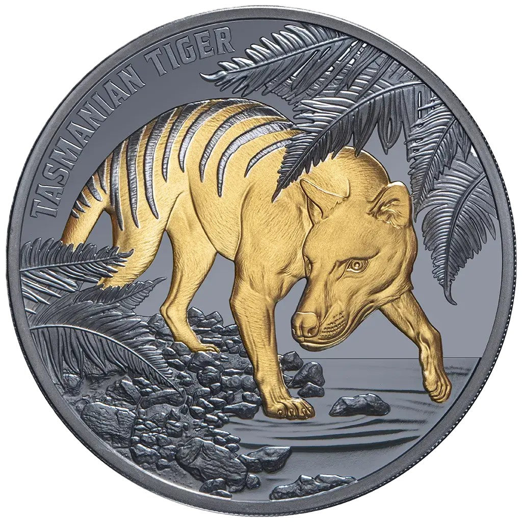 Niue Tasmanischer Tiger 2026 - Teilvergoldet - 1 oz Silbermünze - Black Proof***