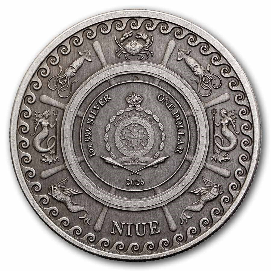 Mythical Creatures - (3.) The Kraken 2026 - 1 oz Silbermünze Antik Finish