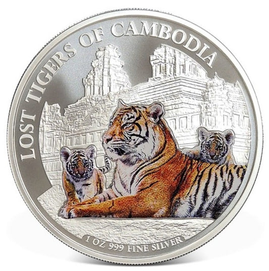 Lost Tigers of Cambodia 2025 1 oz Silbermünze Color Farbe*