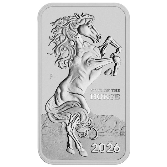 Lunar Jahr des Pferdes 2026 Perth Mint 1 oz Rectangular Silbermünze BU