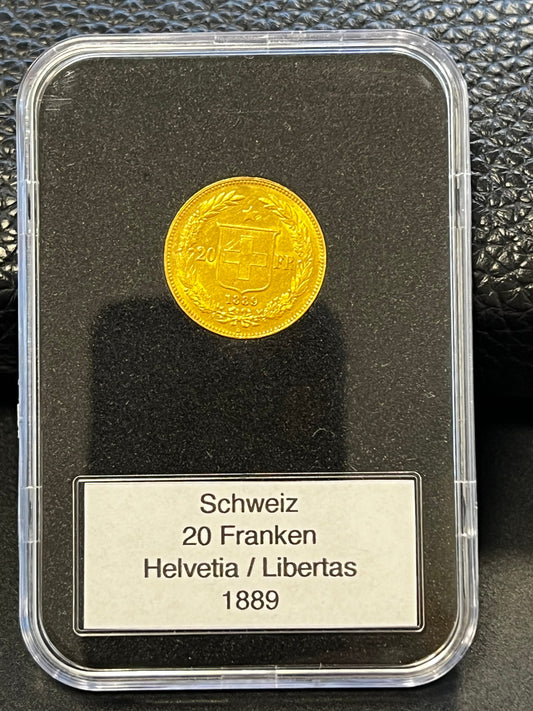 20 SFR Helvetia / Libertas Goldmünze 1889**