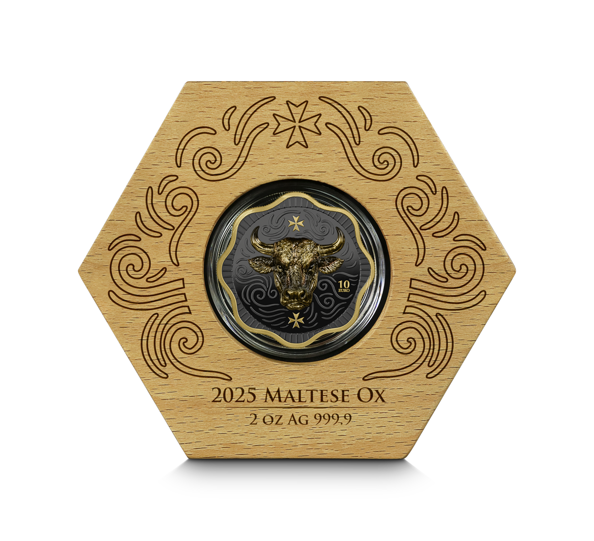 Malta Maltese - Ox - 10€ - Germania Mint 2 oz Silbermünze High Relief Ruthenium Gelbgold***