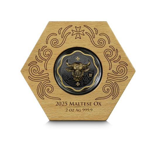 Malta Maltese - Ox - 10€ - Germania Mint 2 oz Silbermünze High Relief Ruthenium Gelbgold***