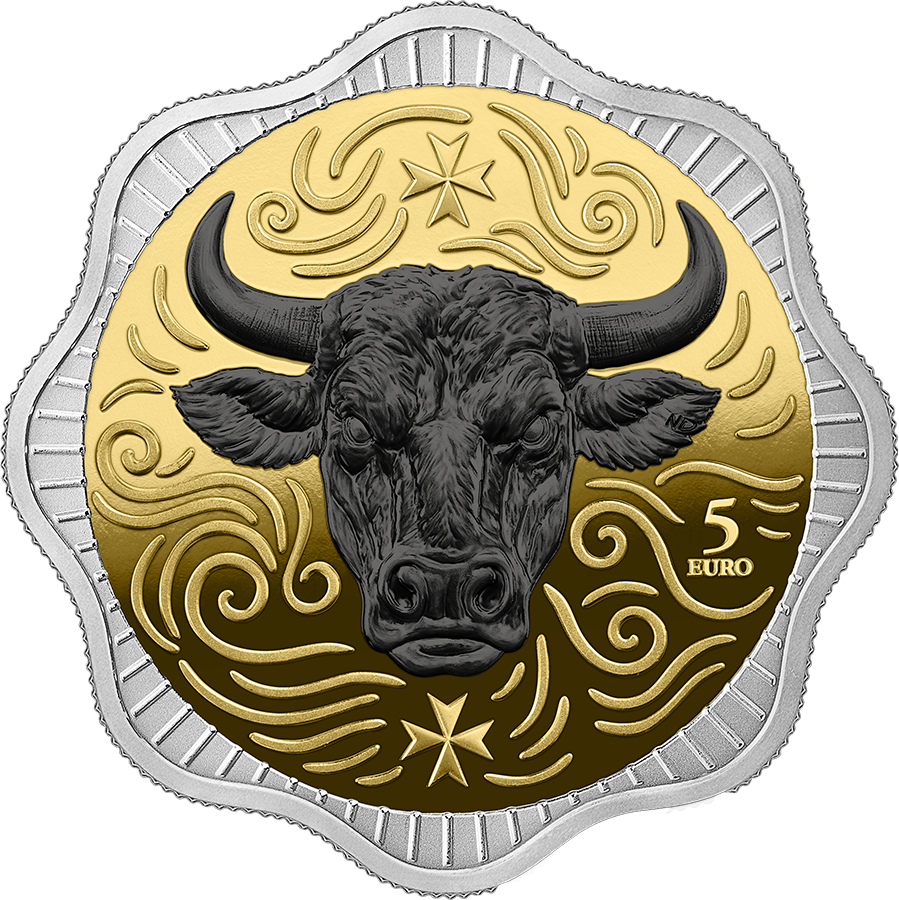 Malta Maltese - Ox - 5€ - Germania Mint 1 oz Silbermünze Ruthenium Gelbgold***