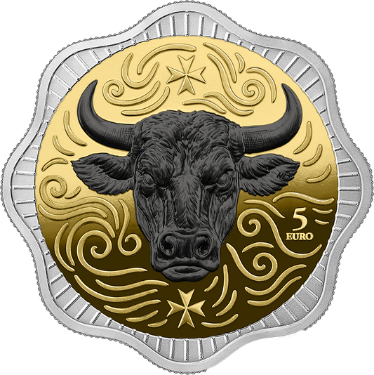 Malta Maltese - Ox - 5€ - Germania Mint 1 oz Silbermünze Ruthenium Gelbgold***