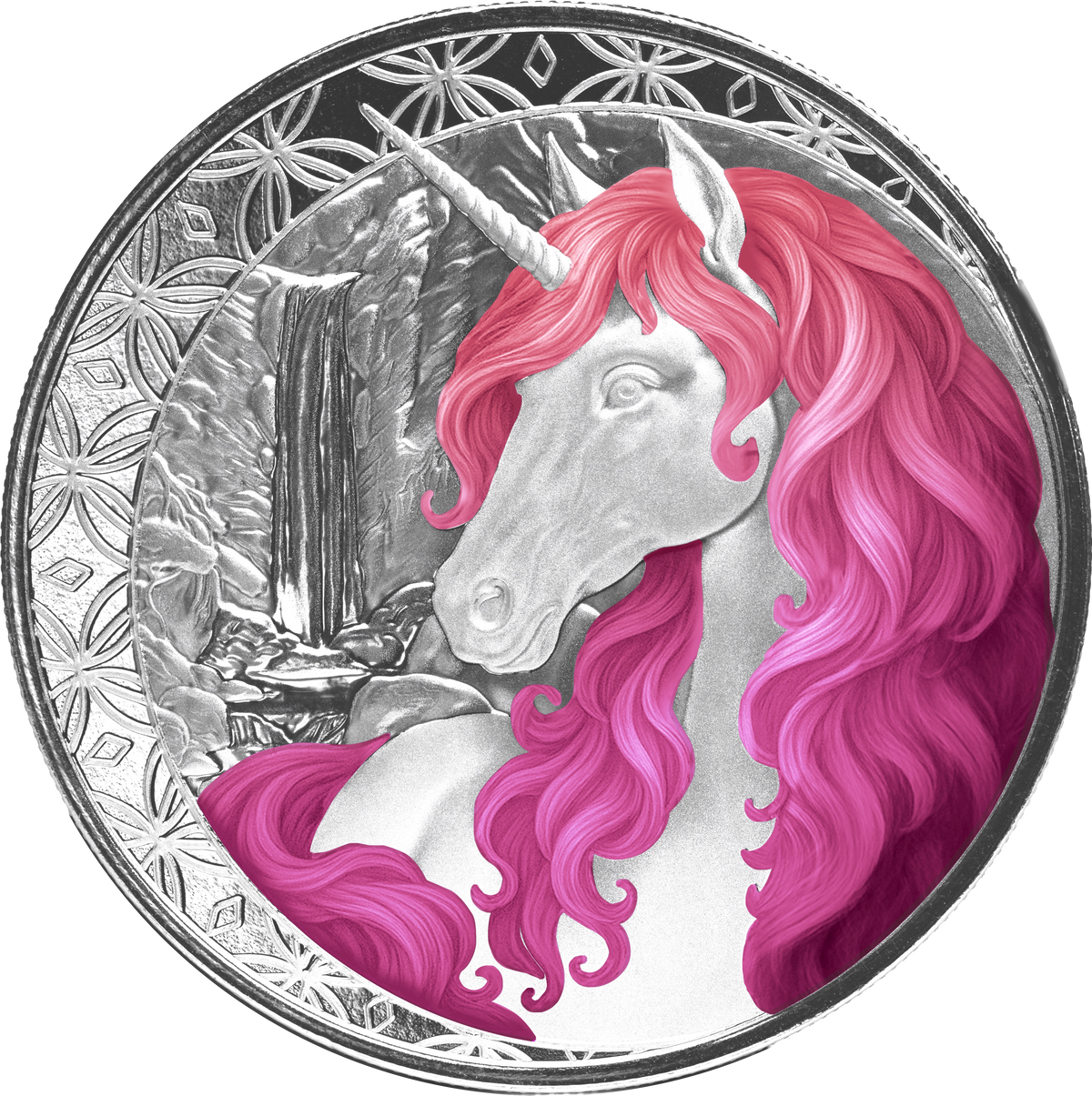 Fiji - Unicorn - Einhorn - Roselle - 2025 - 1 oz Silbermünze proof-like Farbe Color