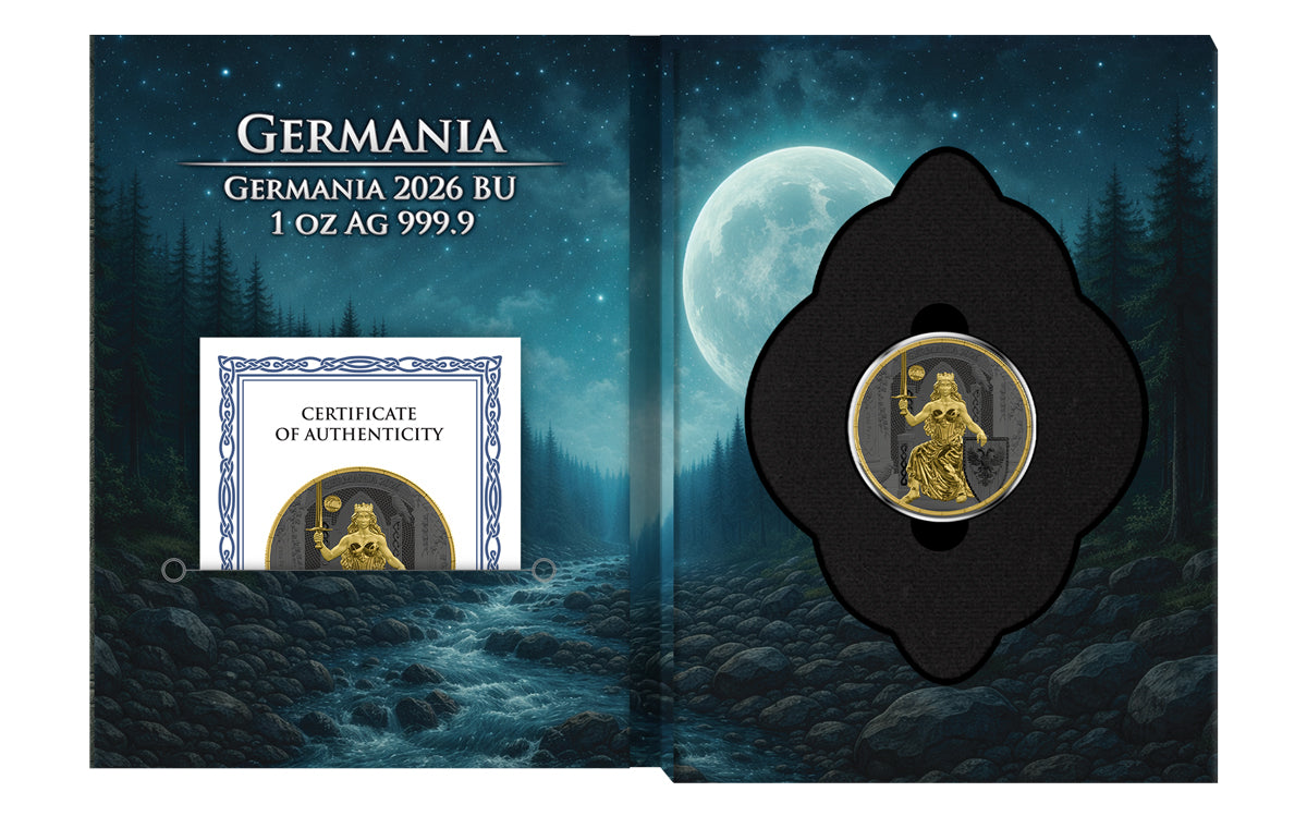 Germania Mint - Germania 2026 -  ANA Edition - 1 oz Silbermünze - Privy Mark - Gelbgold - Ruthenium