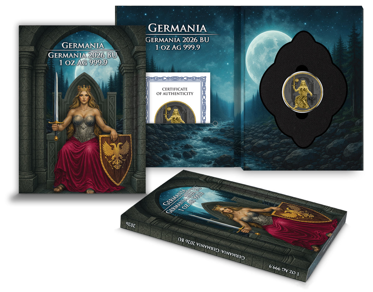 Germania Mint - Germania 2026 -  ANA Edition - 1 oz Silbermünze - Privy Mark - Gelbgold - Ruthenium