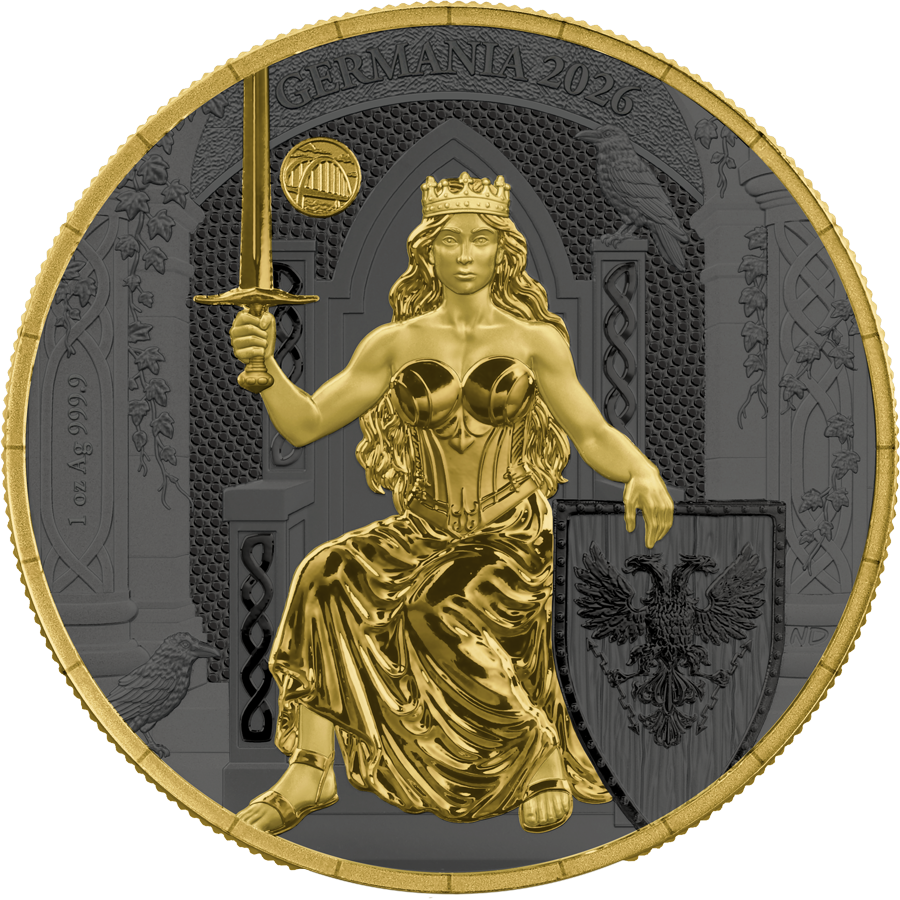 Germania Mint - Germania 2026 -  ANA Edition - 1 oz Silbermünze - Privy Mark - Gelbgold - Ruthenium