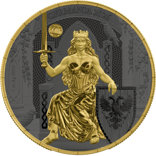 Germania Mint - Germania 2026 -  ANA Edition - 1 oz Silbermünze - Privy Mark - Gelbgold - Ruthenium