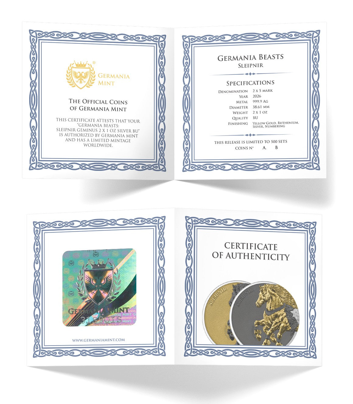 Germania Mint - Germania Beasts - Sleipnir GEMINUS 2026 - 2 x 1 oz Silbermünze Ruthenium Gilded
