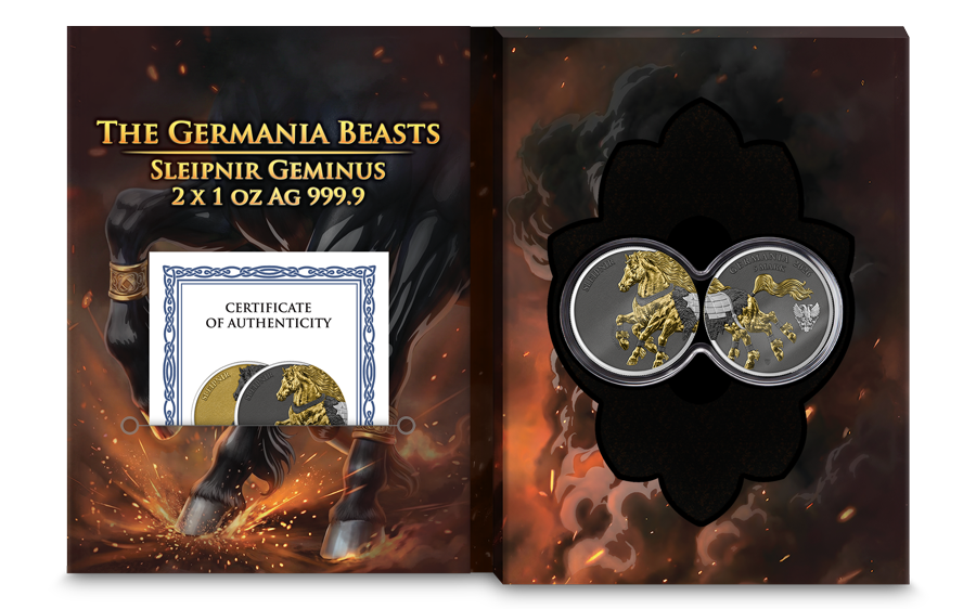 Germania Mint - Germania Beasts - Sleipnir GEMINUS 2026 - 2 x 1 oz Silbermünze Ruthenium Gilded