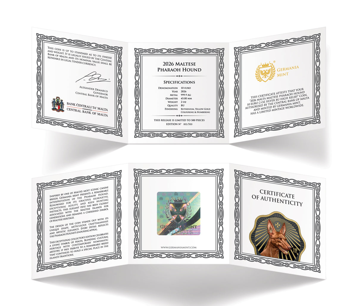 Malta Maltese Pharaonen Hund - Pharaoh Hound - 2026 - Germania Mint 2 oz Silbermünze BU High Relief