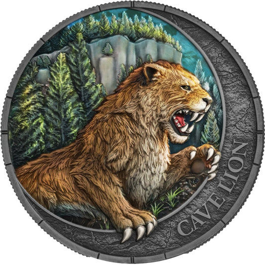 Germania Mint - Megafauna - Cave Lion - Oblivion - 2026 - 1 oz Silbermünze Antik Finish UV-Effekt