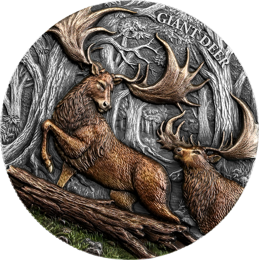 Germania Mint - Megafauna - Giant Deer - 2026 - 2 oz Silbermünze UHR Antik Finish Farbe
