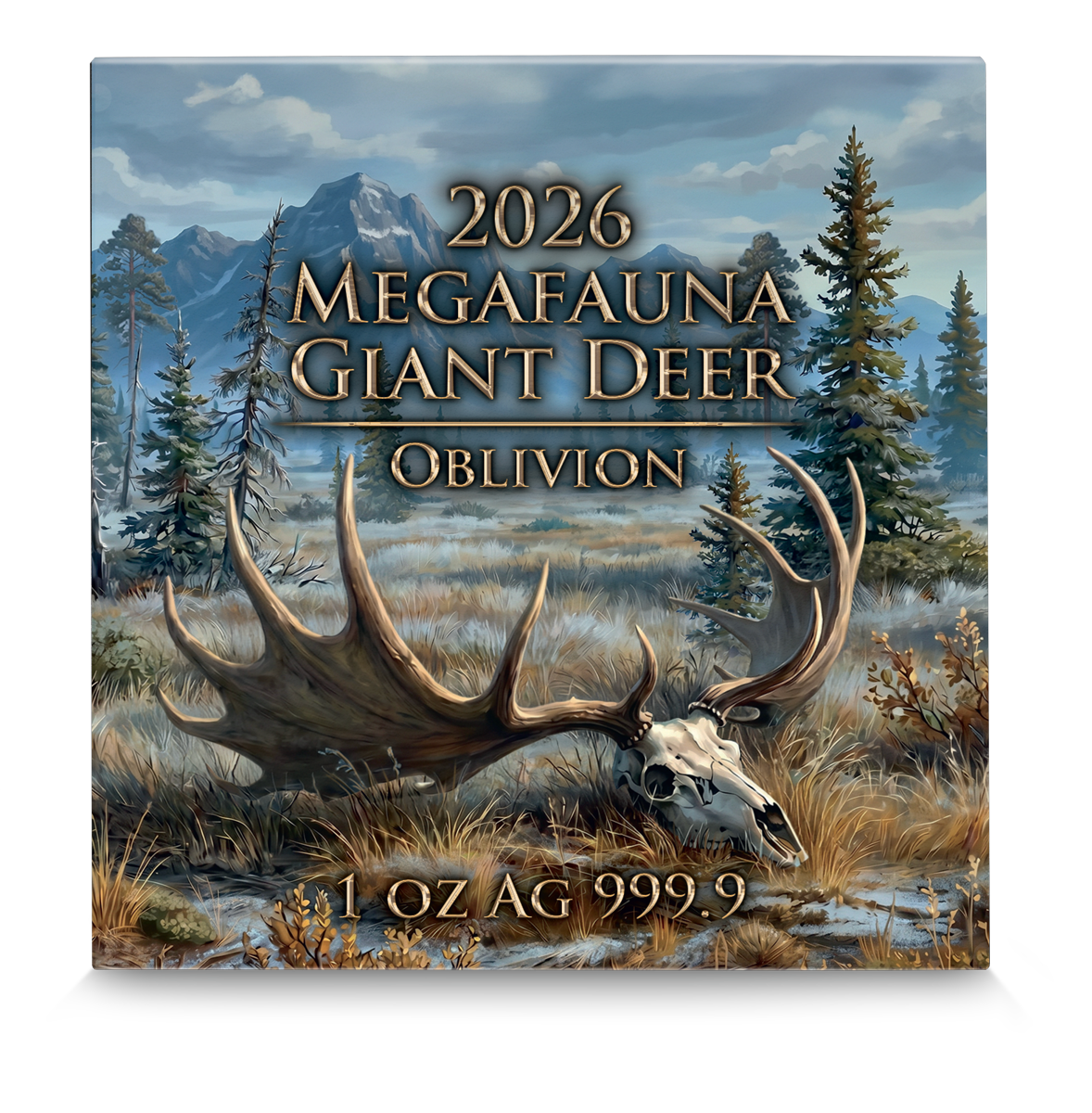 Germania Mint - Megafauna - Giant Deer - Oblivion - 2026 - 1 oz Silbermünze Antik Finish UV-Effekt