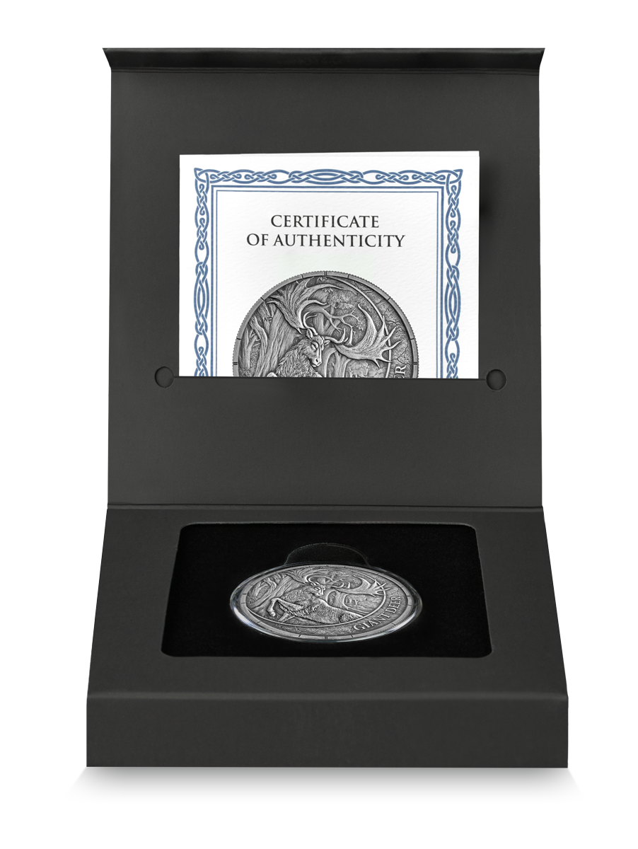 Germania Mint - Megafauna - Giant Deer - Oblivion - 2026 - 1 oz Silbermünze Antik Finish UV-Effekt