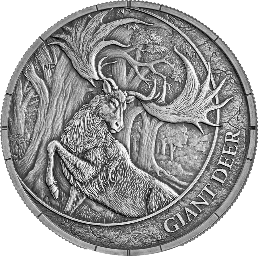 Germania Mint - Megafauna - Giant Deer - Oblivion - 2026 - 1 oz Silbermünze Antik Finish UV-Effekt