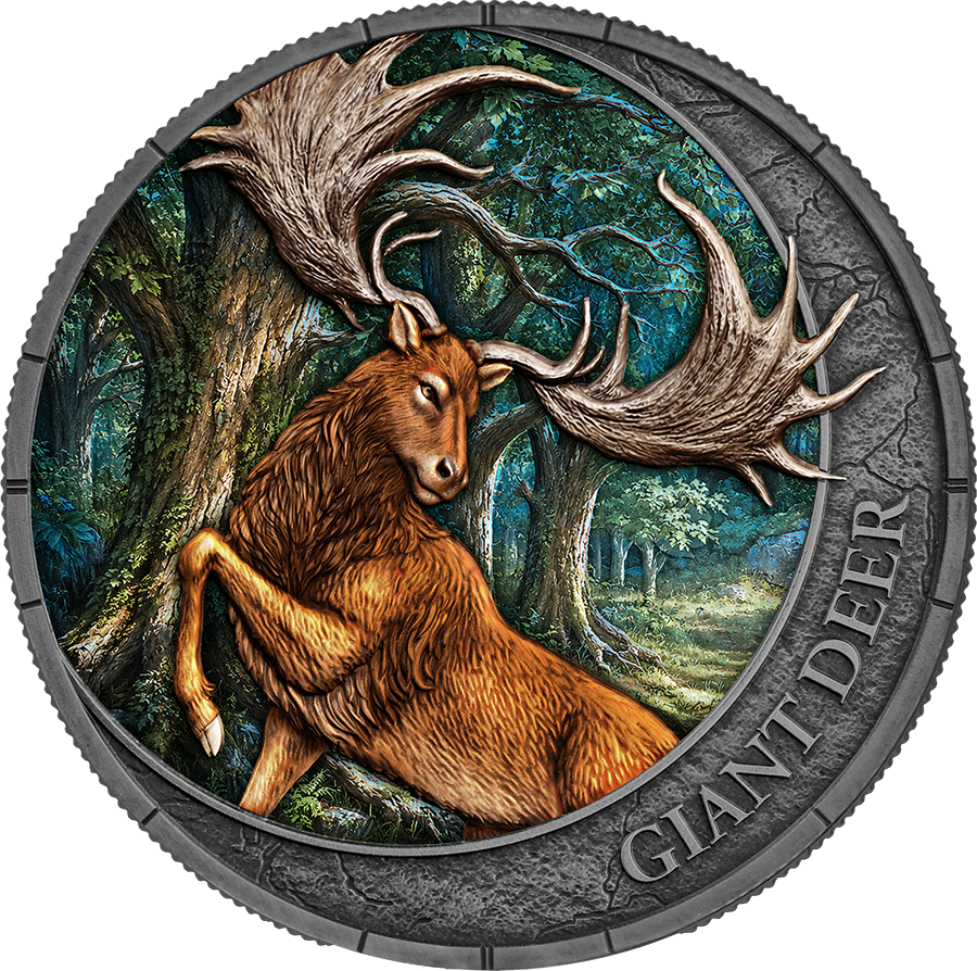 Germania Mint - Megafauna - Giant Deer - Oblivion - 2026 - 1 oz Silbermünze Antik Finish UV-Effekt