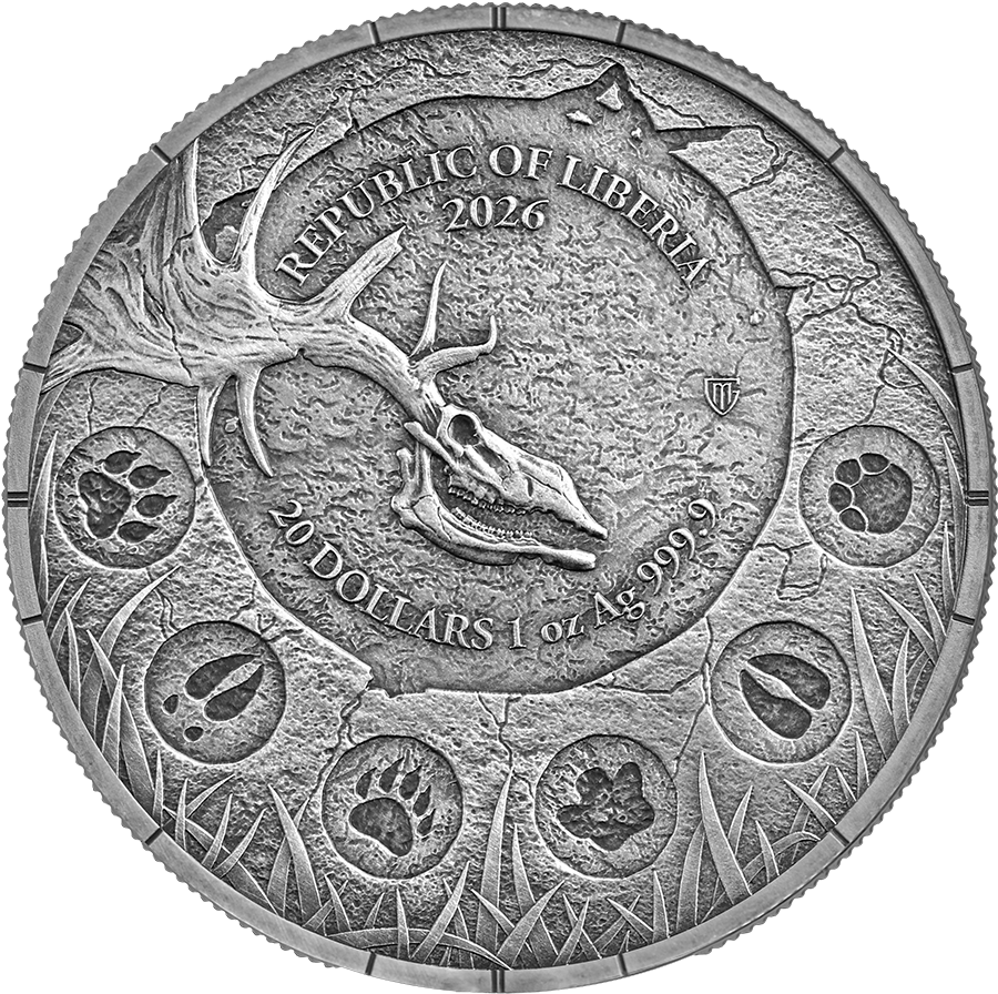 Germania Mint - Megafauna - Giant Deer - Oblivion - 2026 - 1 oz Silbermünze Antik Finish UV-Effekt
