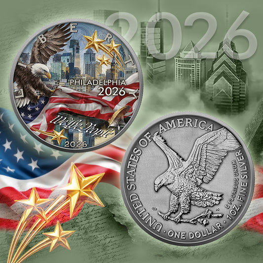 American Eagle 2026 - Independence Present - 1 oz Silbermünze Farbe AF