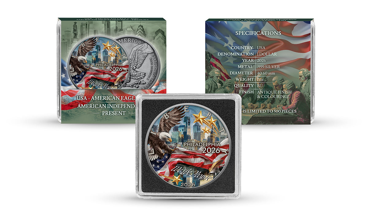 American Eagle 2026 - Independence Present - 1 oz Silbermünze Farbe AF