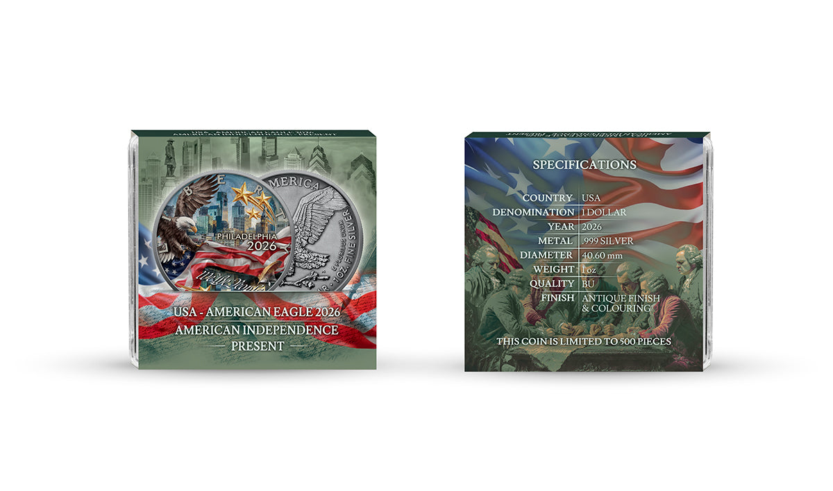 American Eagle 2026 - Independence Present - 1 oz Silbermünze Farbe AF