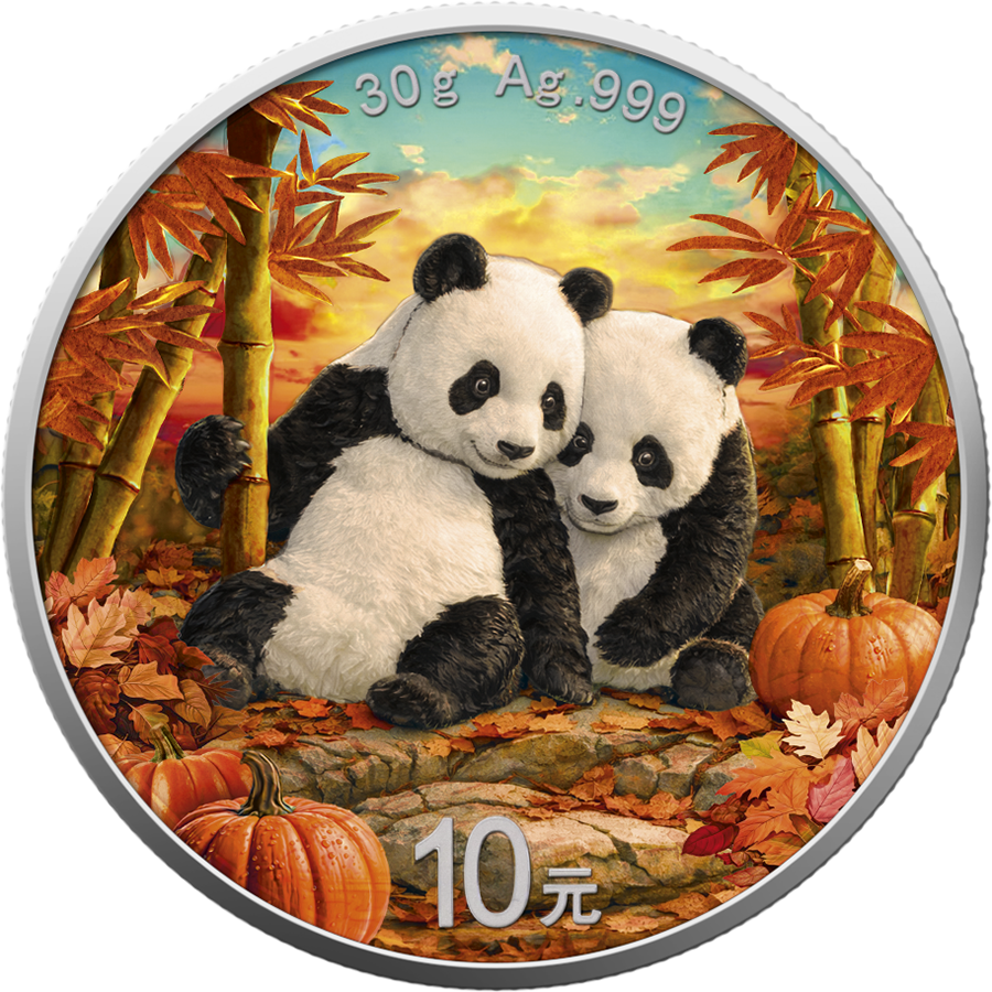 China Panda 2026 - 4 Jahreszeiten - Autumn - Herbst - 30 Gramm Silbermünze Farbe