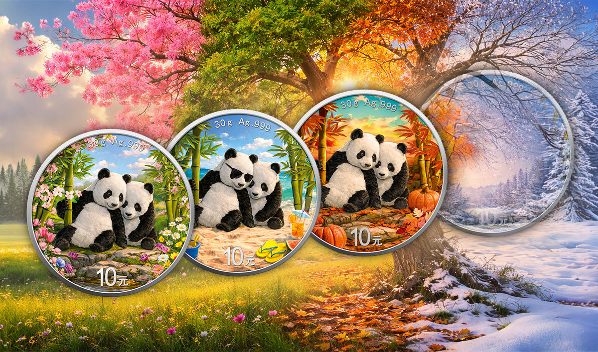 China Panda 2026 - 4 Jahreszeiten - Autumn - Herbst - 30 Gramm Silbermünze Farbe