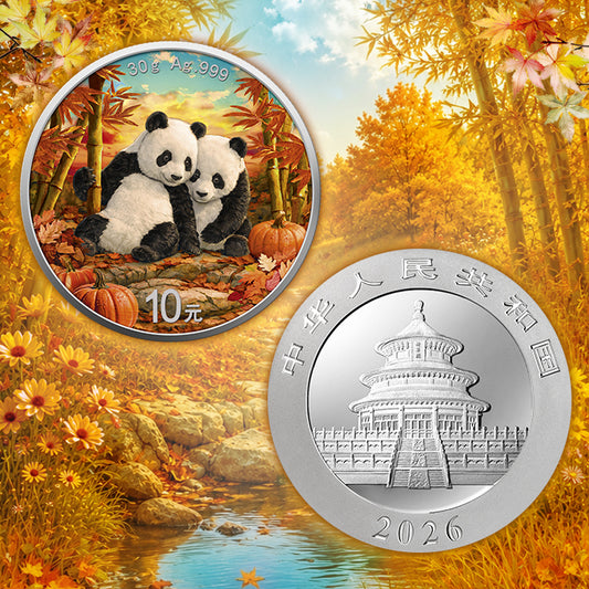 China Panda 2026 - 4 Jahreszeiten - Autumn - Herbst - 30 Gramm Silbermünze Farbe