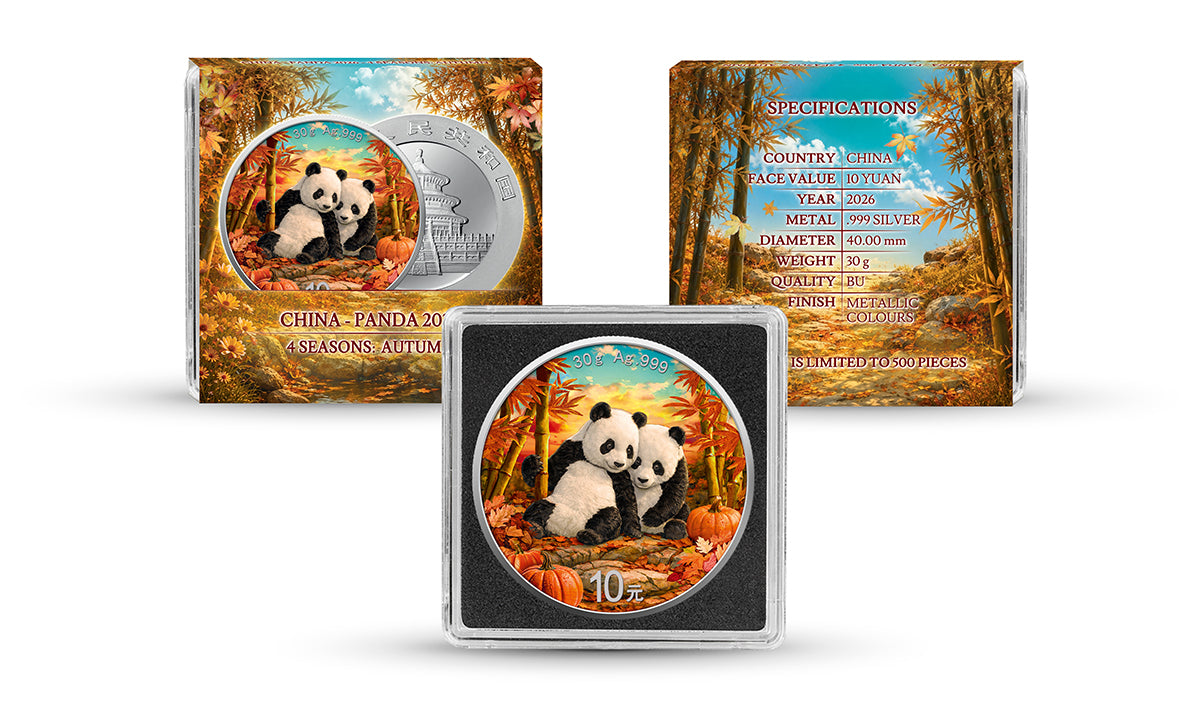 China Panda 2026 - 4 Jahreszeiten - Autumn - Herbst - 30 Gramm Silbermünze Farbe