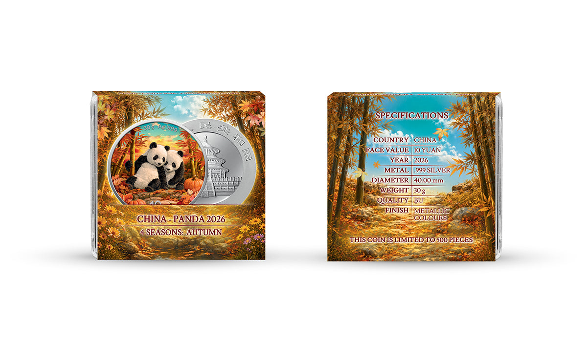 China Panda 2026 - 4 Jahreszeiten - Autumn - Herbst - 30 Gramm Silbermünze Farbe
