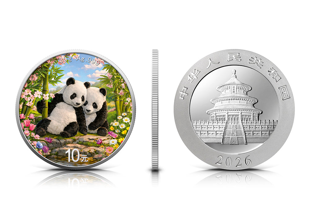 China Panda 2026 - 4 Jahreszeiten - (1.) Frühling - 30 Gramm Silbermünze Farbe