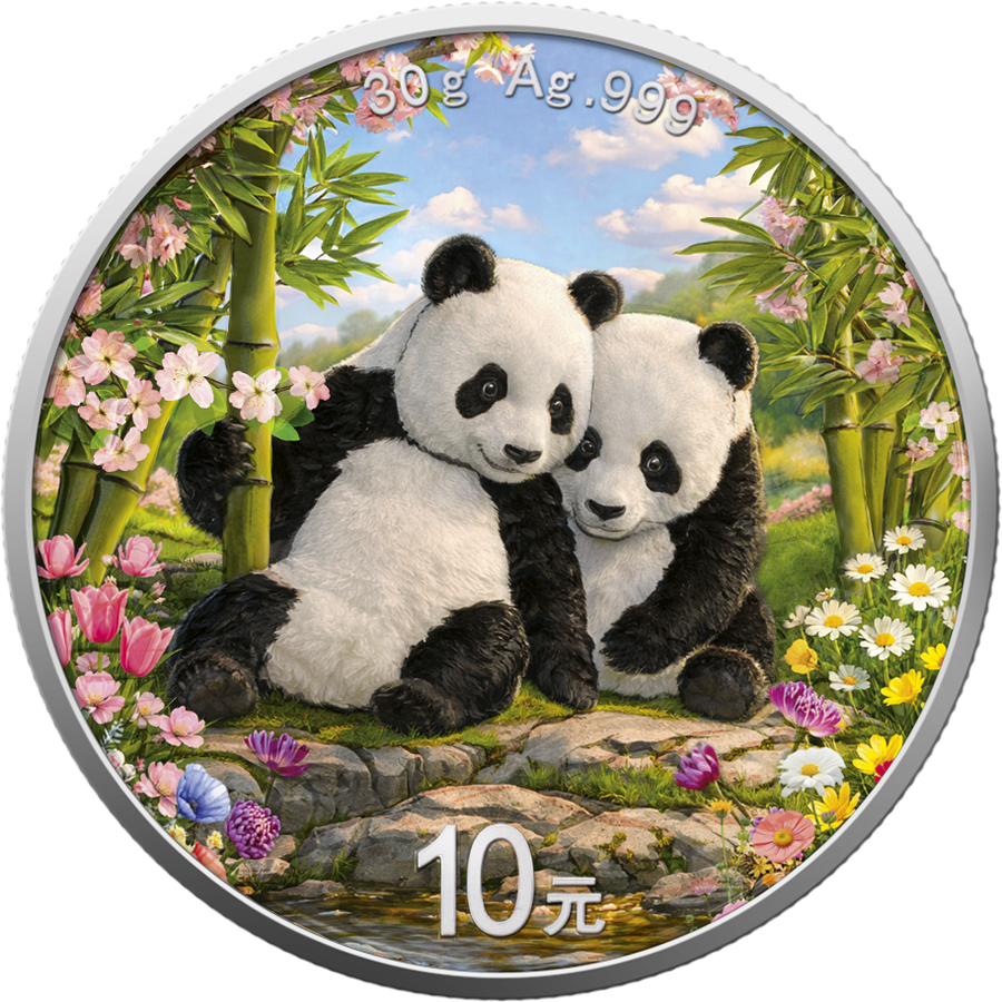 China Panda 2026 - 4 Jahreszeiten - (1.) Frühling - 30 Gramm Silbermünze Farbe