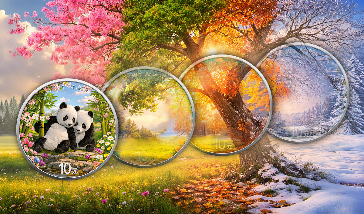 China Panda 2026 - 4 Jahreszeiten - (1.) Frühling - 30 Gramm Silbermünze Farbe