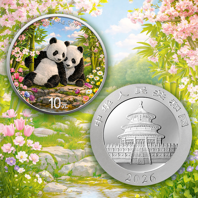 China Panda 2026 - 4 Jahreszeiten - (1.) Frühling - 30 Gramm Silbermünze Farbe