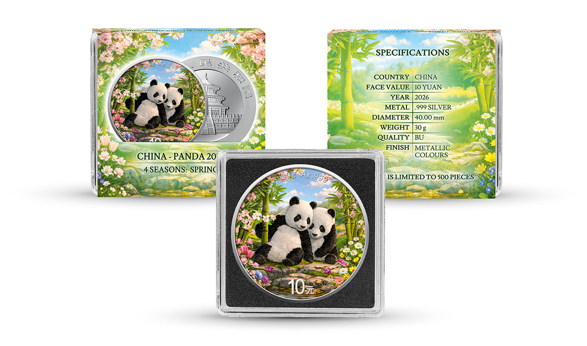 China Panda 2026 - 4 Jahreszeiten - (1.) Frühling - 30 Gramm Silbermünze Farbe
